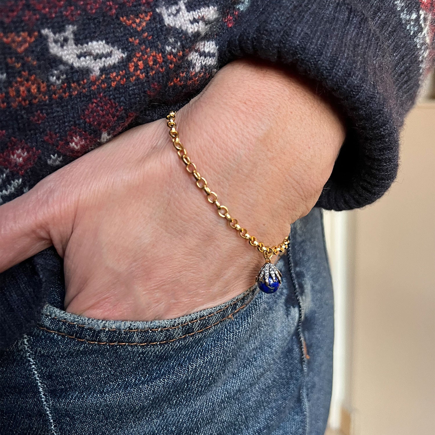 Diamond & Lapis Lazuli Mini Claw Bracelet